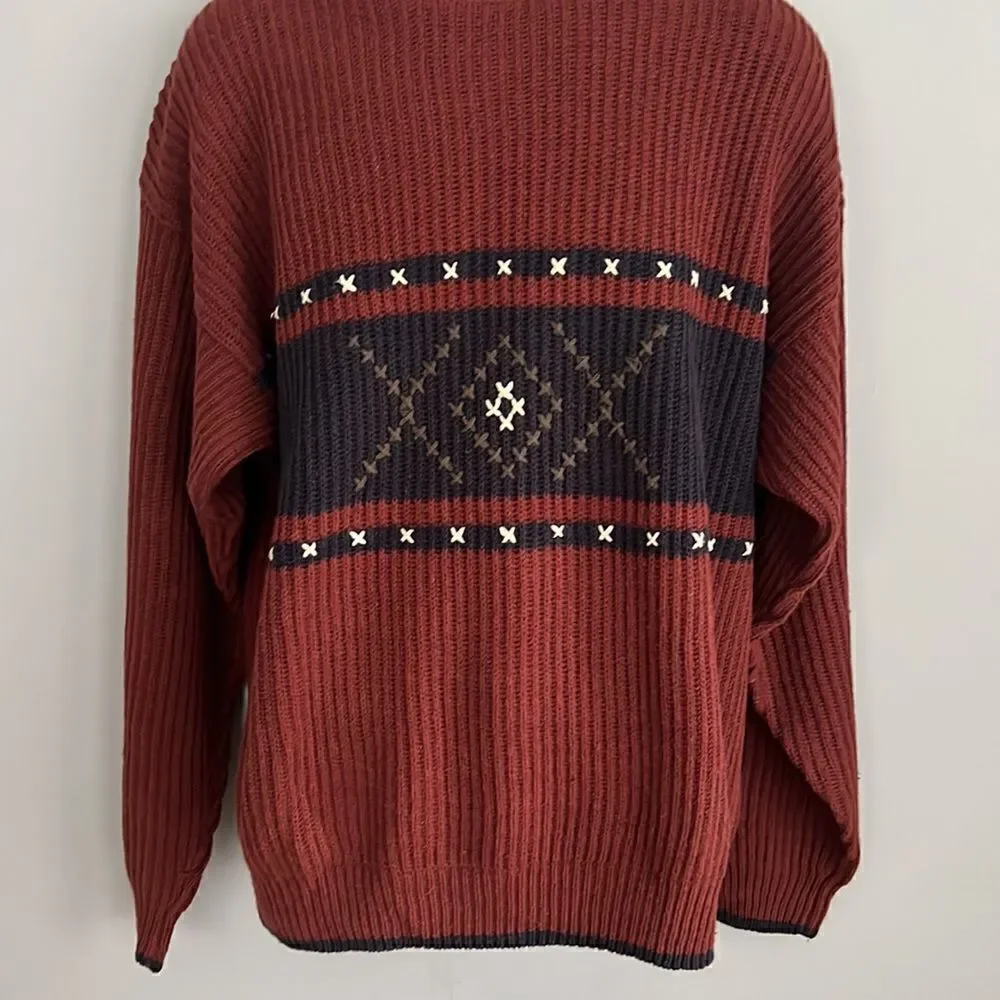 Men’s M Robert Bruce vintage Thick chunky knit sweater hand stitched detail
